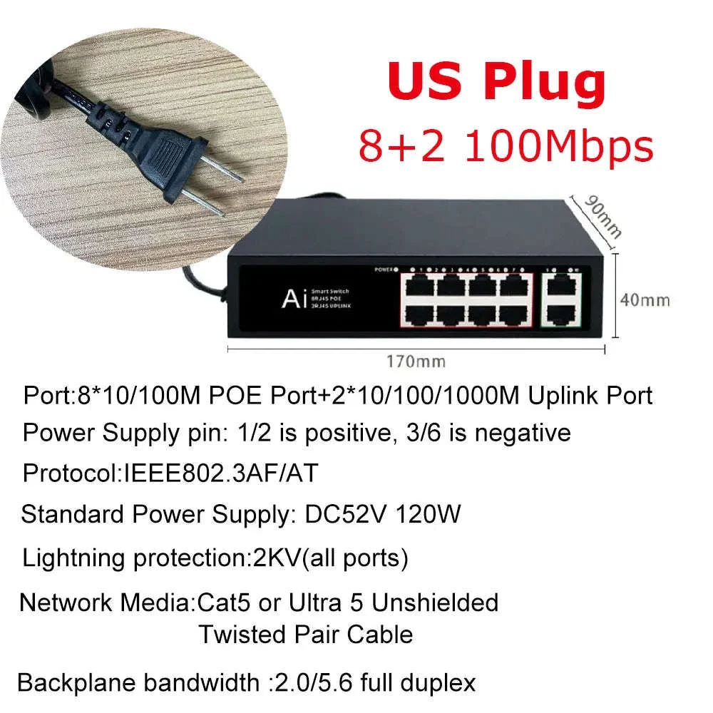 Ienron PoE Switch 6/10 Port 100Mbps Ethernet Network Switch - Image 11