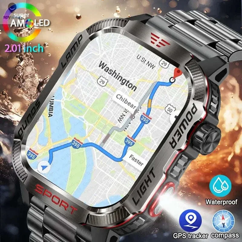 Military GPS Smart Watch with Compass, Flashlight and Bluetooth Calling