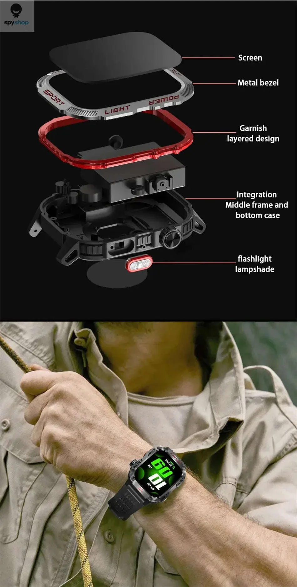 Military GPS Smart Watch with Compass, Flashlight and Bluetooth Calling - Image 11