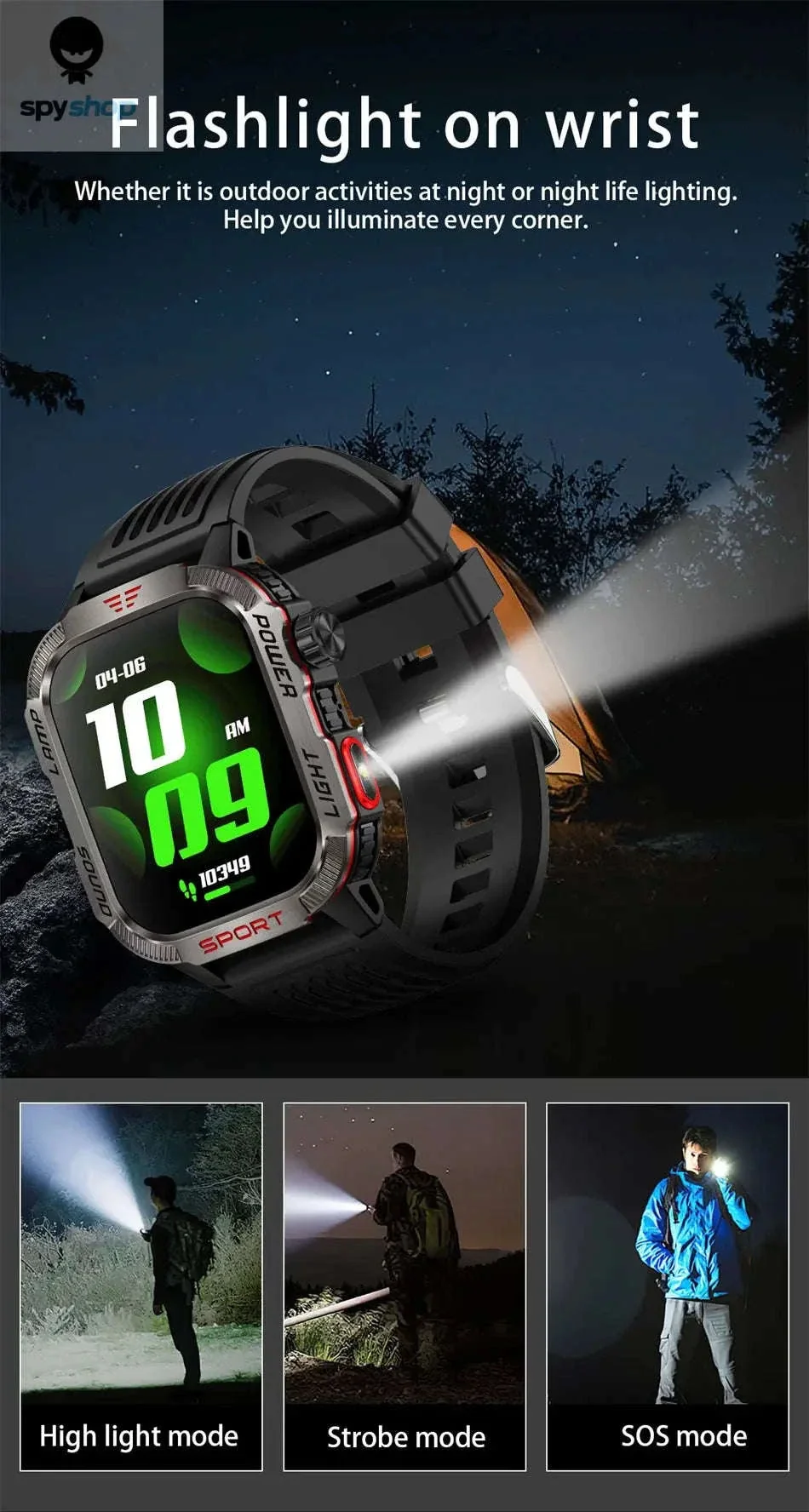 Military GPS Smart Watch with Compass, Flashlight and Bluetooth Calling - Image 15