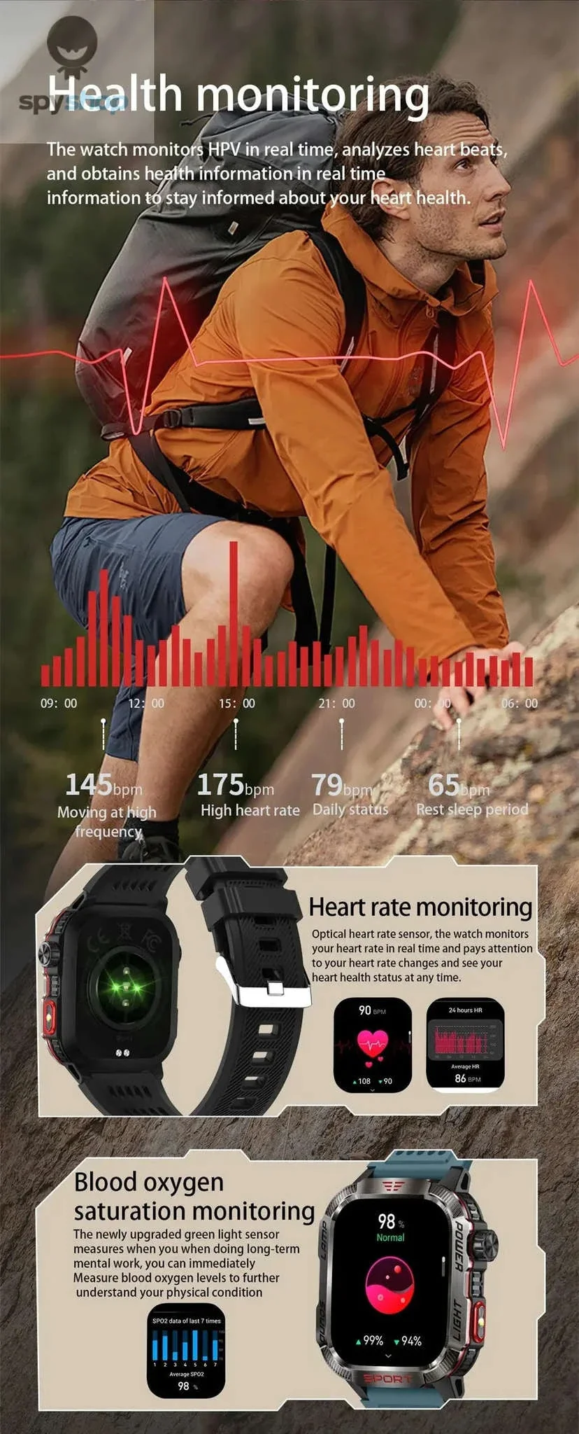 Military GPS Smart Watch with Compass, Flashlight and Bluetooth Calling - Image 19