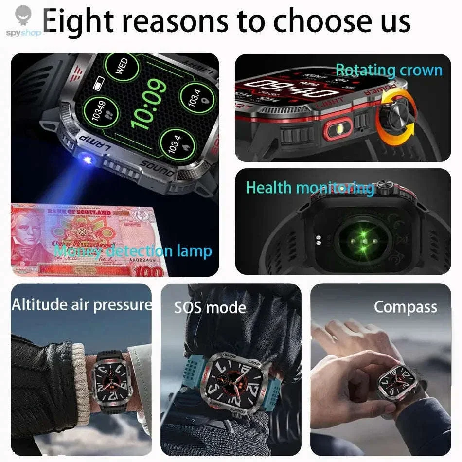 Military GPS Smart Watch with Compass, Flashlight and Bluetooth Calling - Image 2