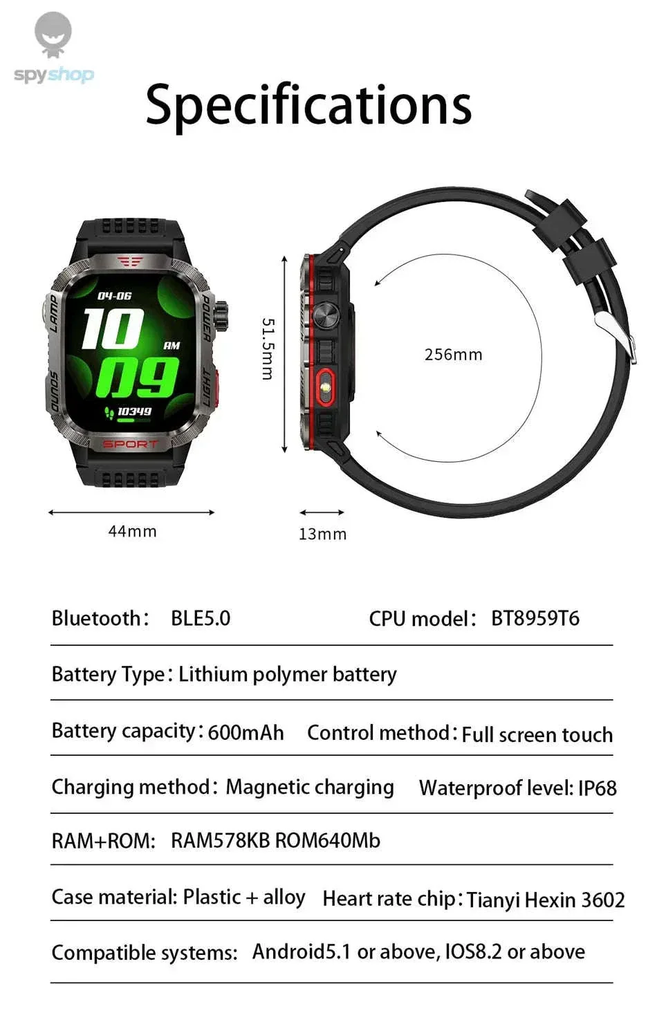Military GPS Smart Watch with Compass, Flashlight and Bluetooth Calling - Image 27