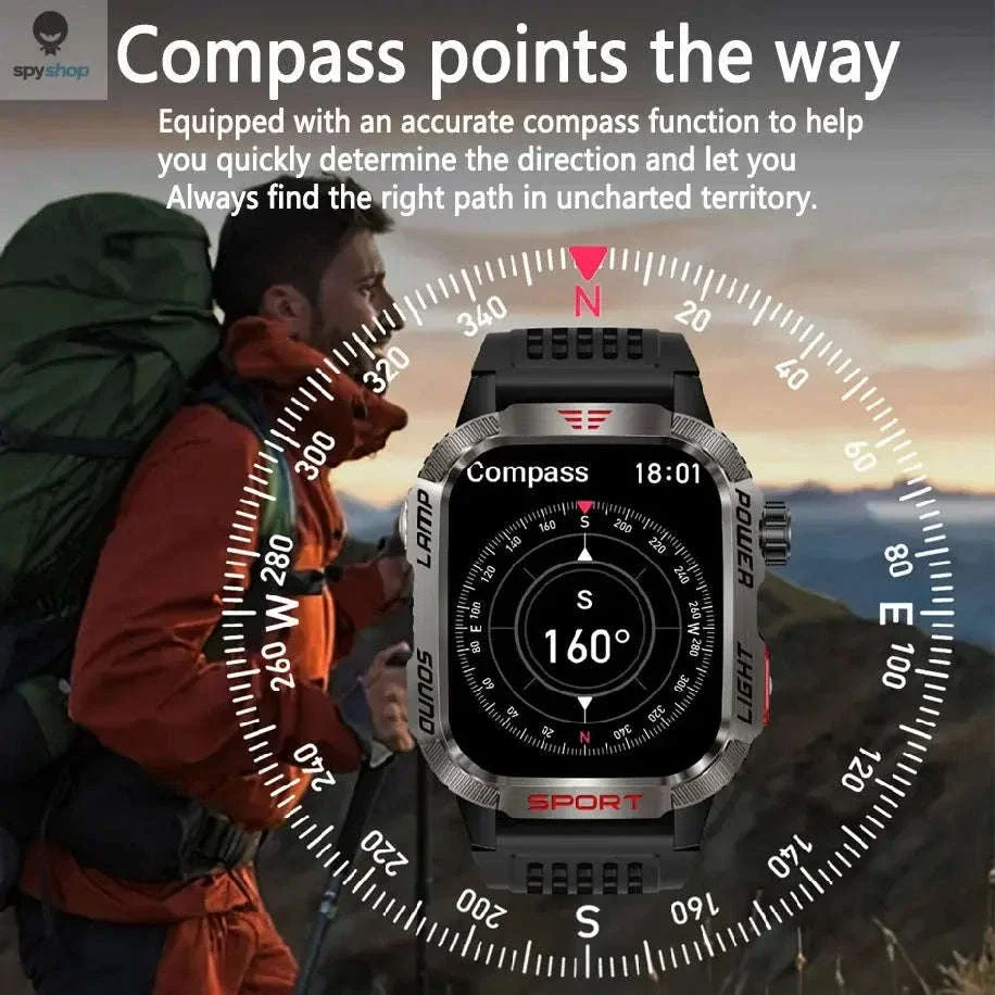 Military GPS Smart Watch with Compass, Flashlight and Bluetooth Calling - Image 4