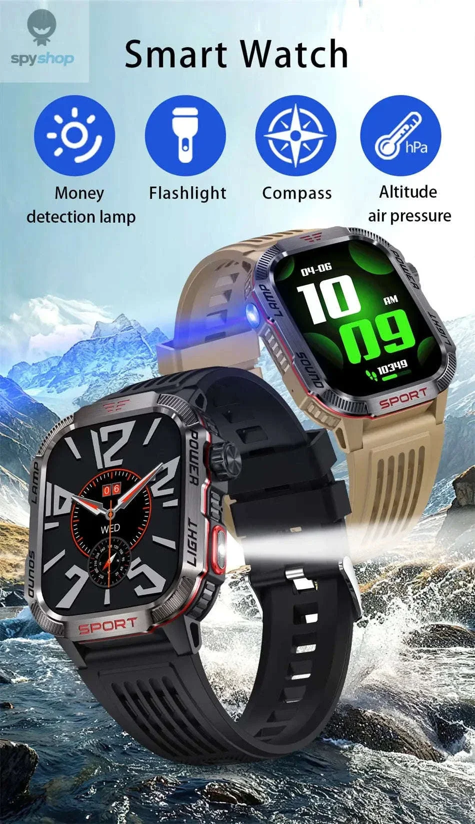 Military GPS Smart Watch with Compass, Flashlight and Bluetooth Calling - Image 7