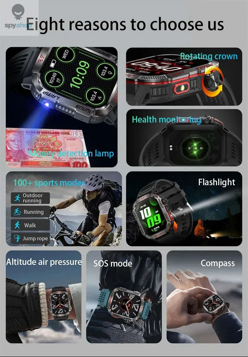Military GPS Smart Watch with Compass, Flashlight and Bluetooth Calling - Image 8