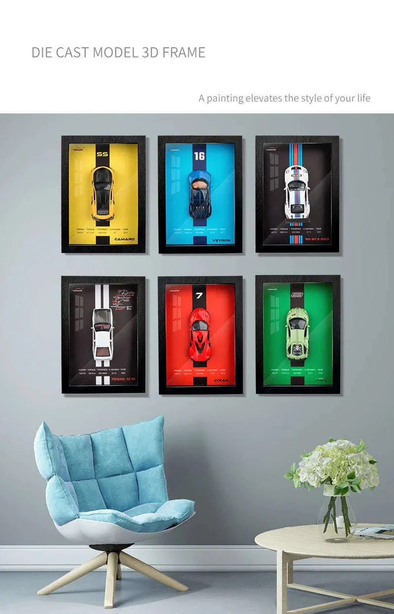1:32 Diecast Metal Sports Car Frame Wall Decor Model - Image 7