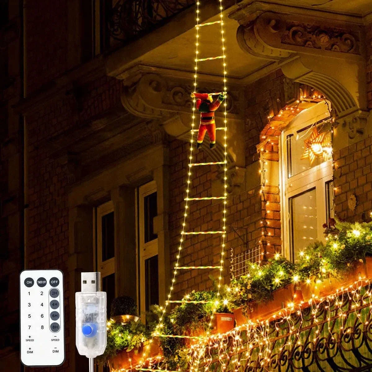 Christmas LED Santa Claus Climbing Ladder Light - Image 2