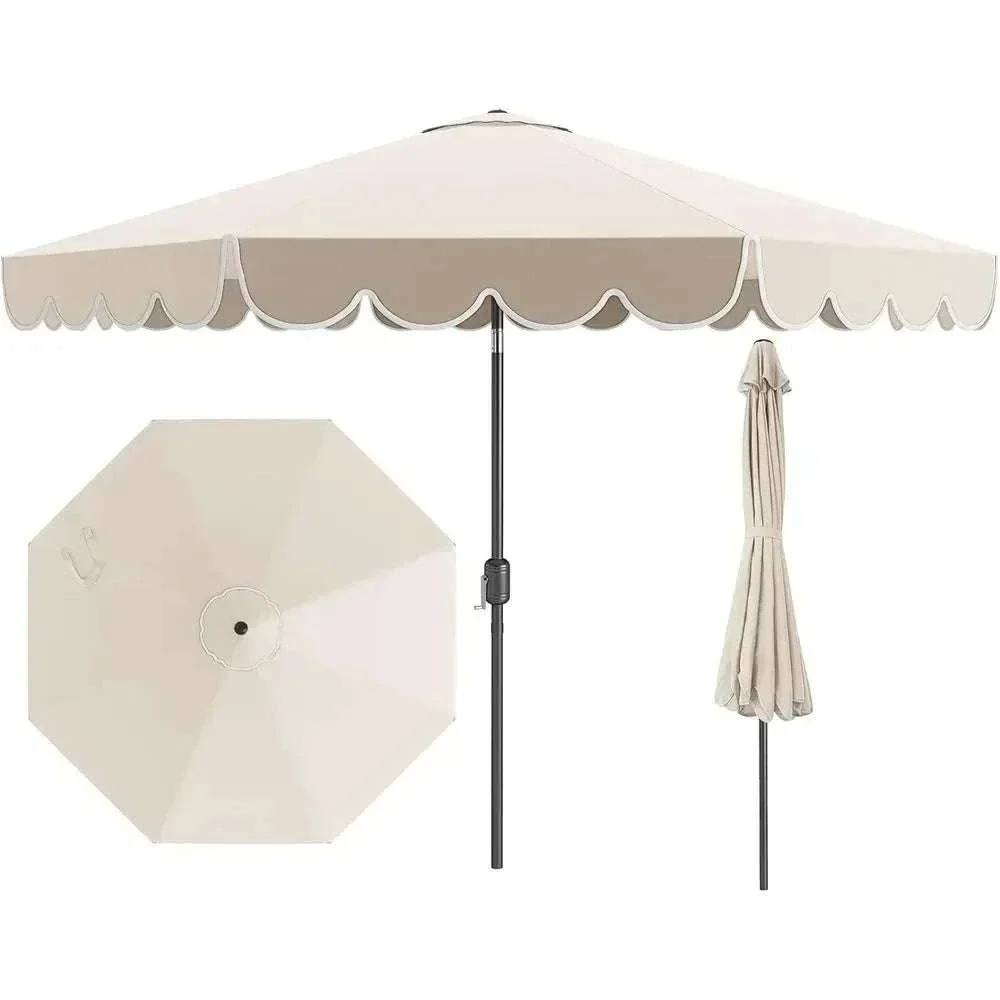 10-Foot 2-Tier Scalloped Patio Umbrella with Crank and 8 Ribs