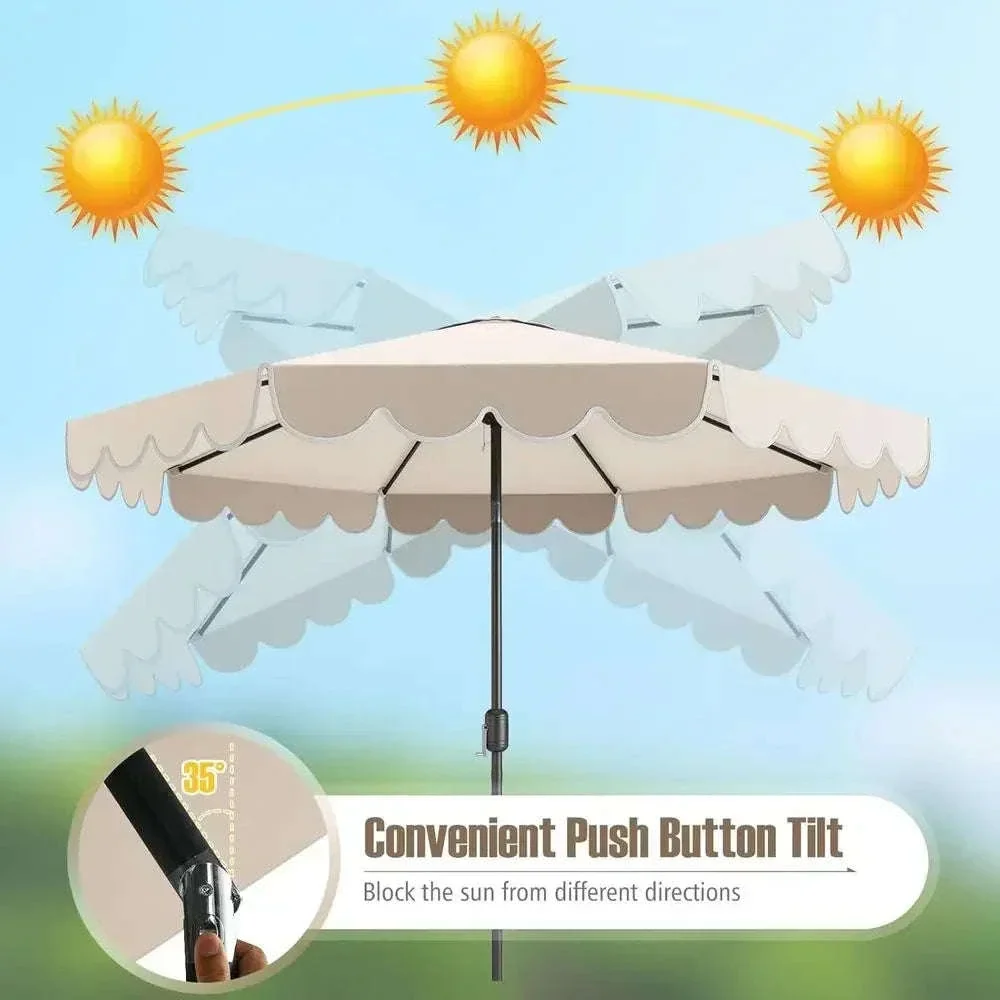 10-Foot 2-Tier Scalloped Patio Umbrella with Crank and 8 Ribs - Image 5