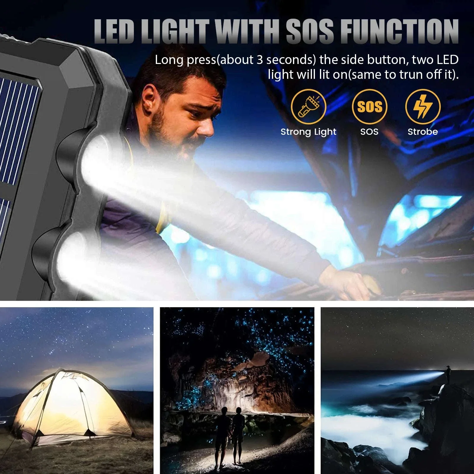 10000mAh Solar Power Bank with Dual USB, LED Flashlight & Waterproof Design - Image 10