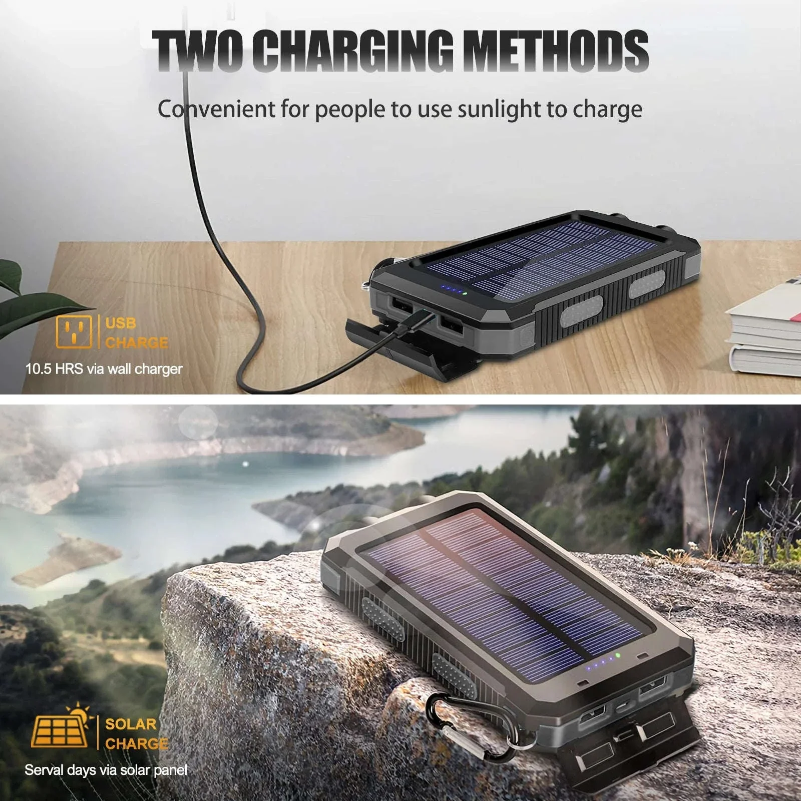 10000mAh Solar Power Bank with Dual USB, LED Flashlight & Waterproof Design - Image 13