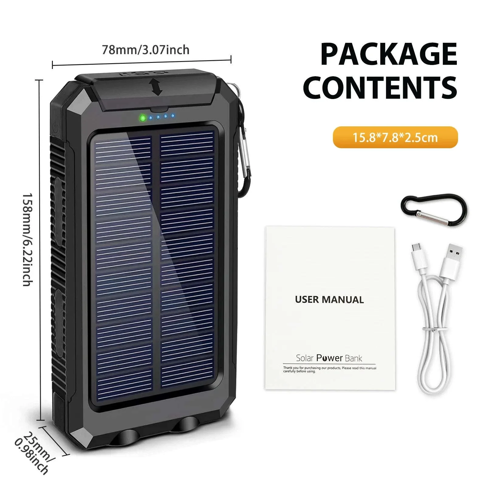 10000mAh Solar Power Bank with Dual USB, LED Flashlight & Waterproof Design - Image 16