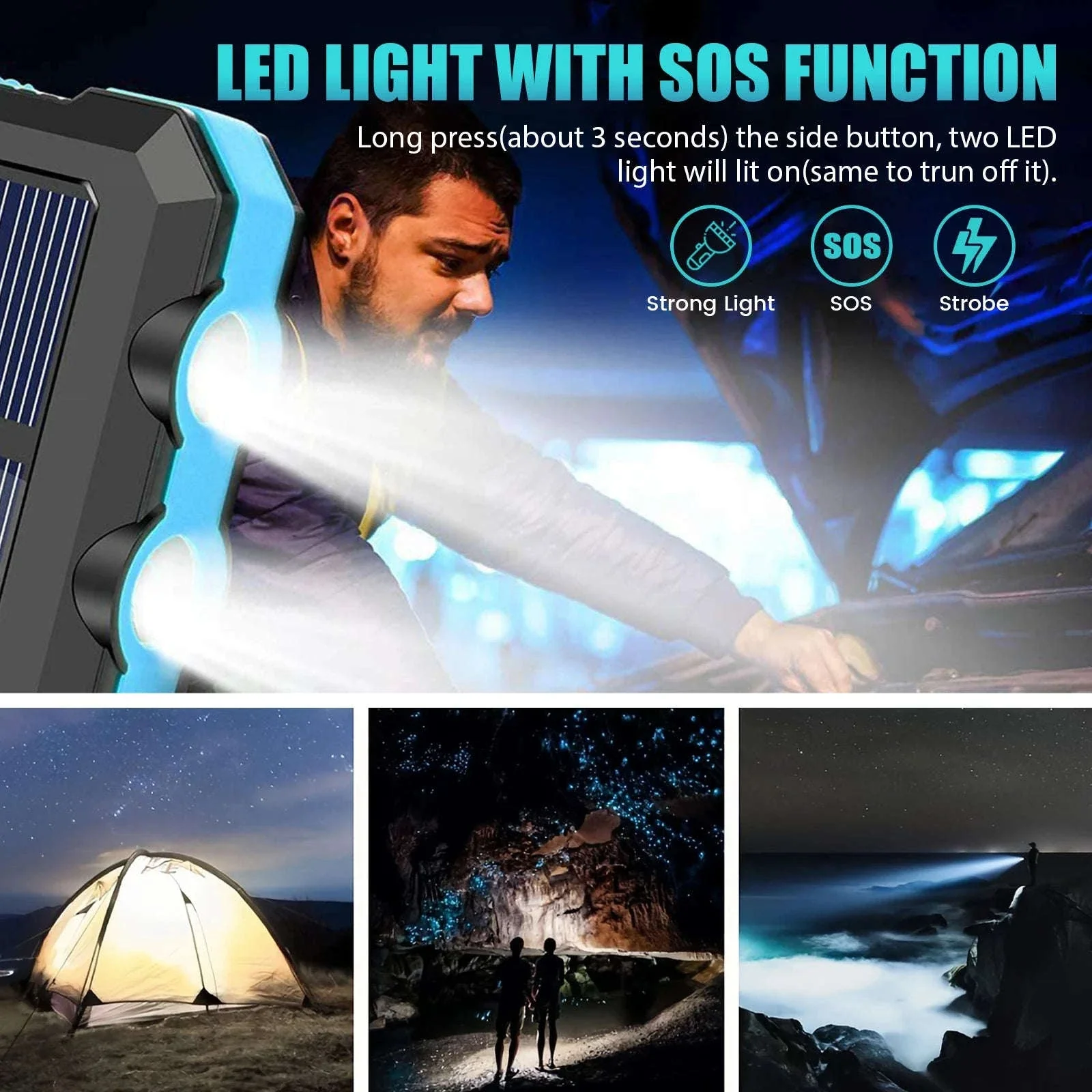 10000mAh Solar Power Bank with Dual USB, LED Flashlight & Waterproof Design - Image 2