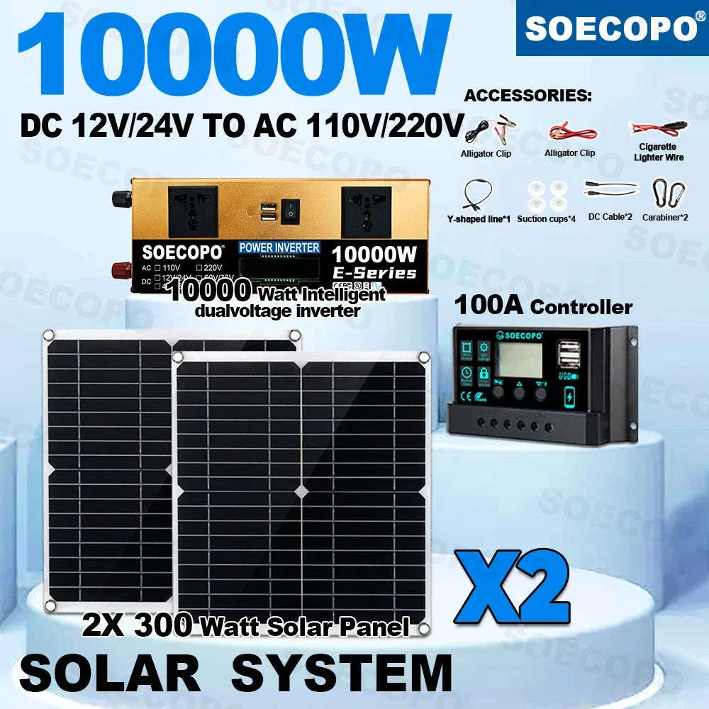 Complete Solar Power Kit with 10000W Inverter for Home & Outdoor Backup