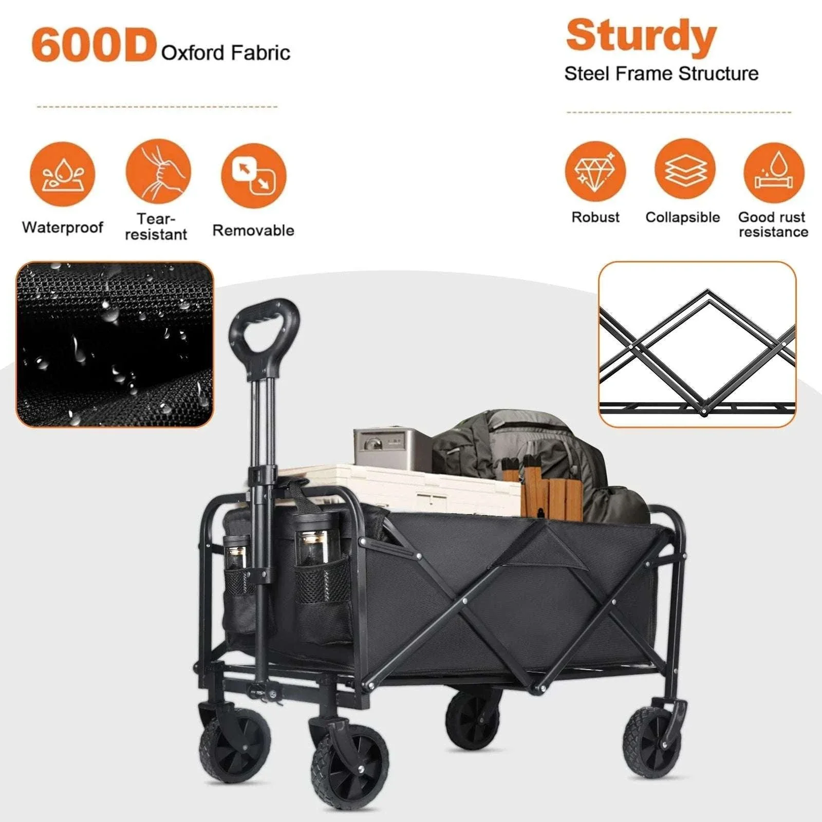 100L Foldable Wagon Cart with Wheels 75kg Load Outdoor Trolley - Image 15