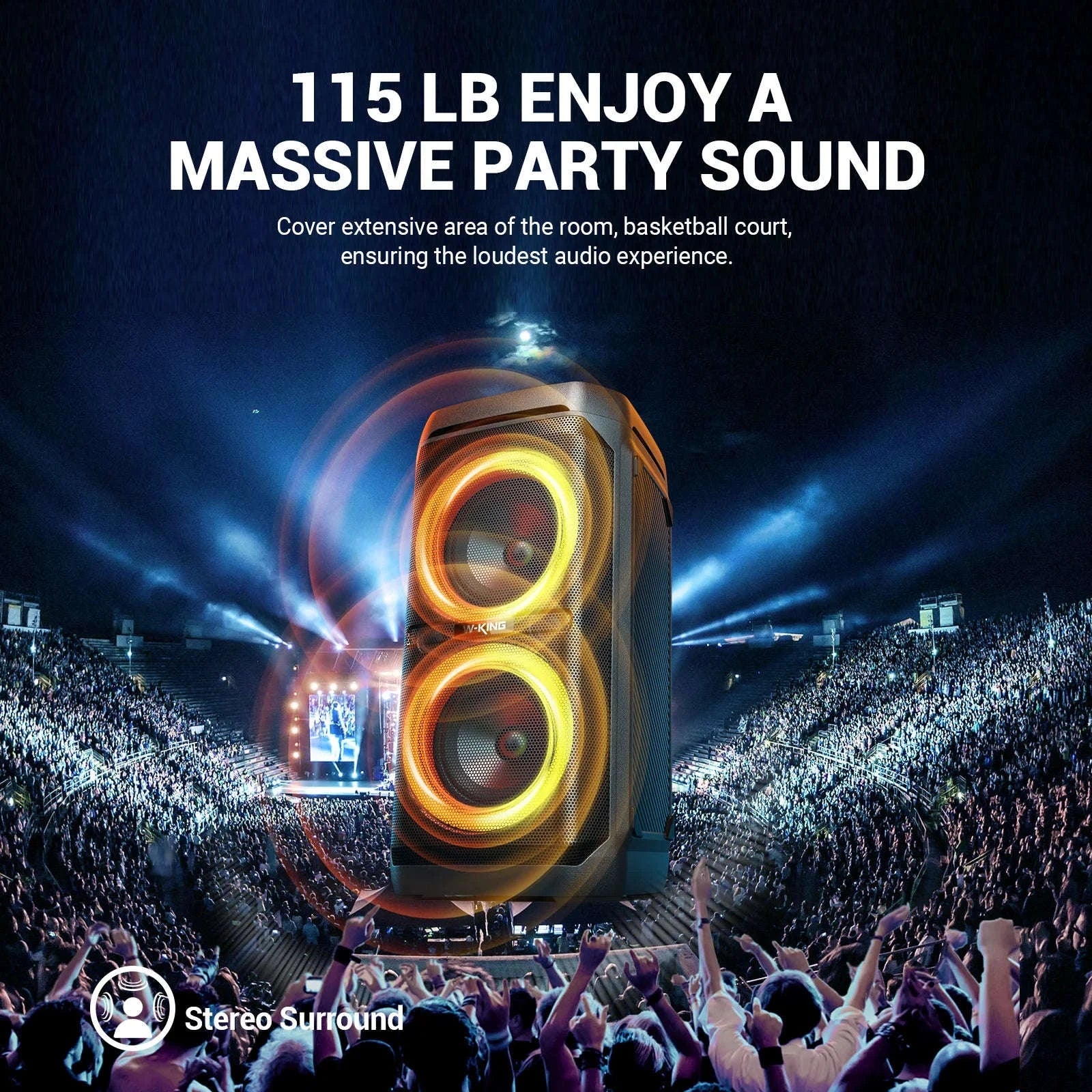 100W Bluetooth Party Speaker with Deep Bass, 24H Play & IPX6 Waterproof - Image 2