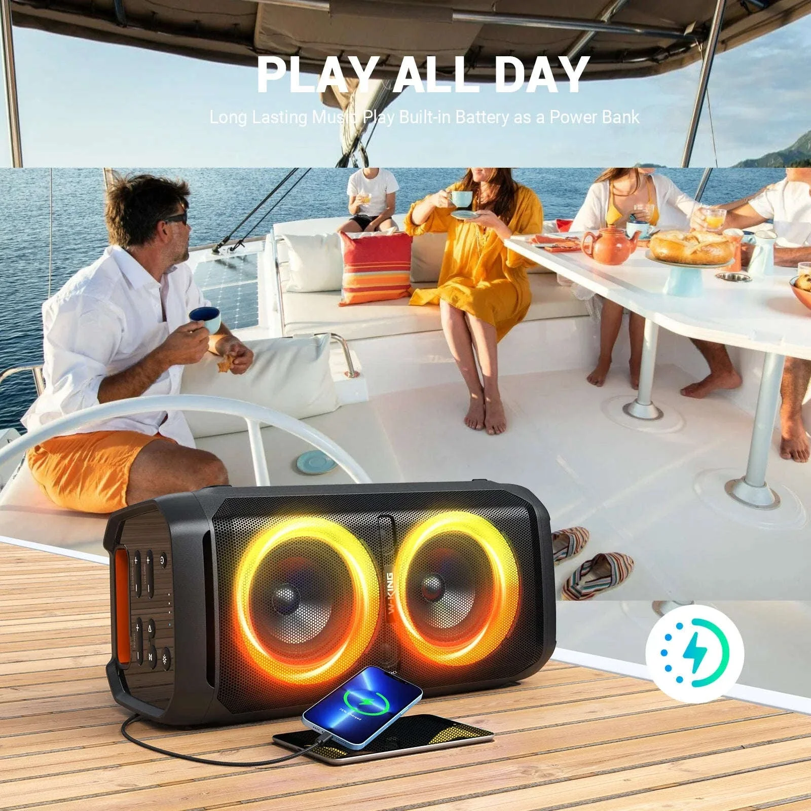 100W Bluetooth Party Speaker with Deep Bass, 24H Play & IPX6 Waterproof - Image 4