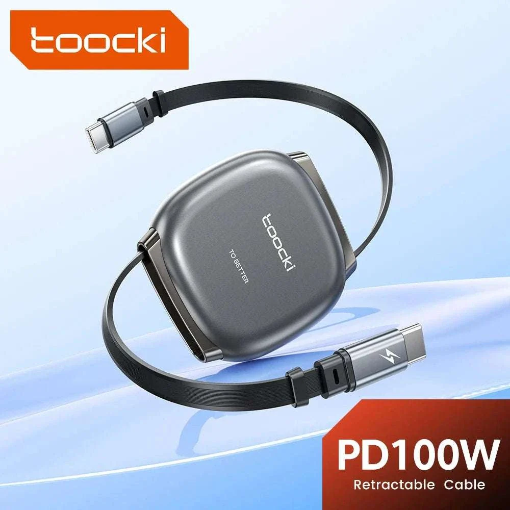 100W Retractable USB-C Fast Charging Cable with Magnetic Storage