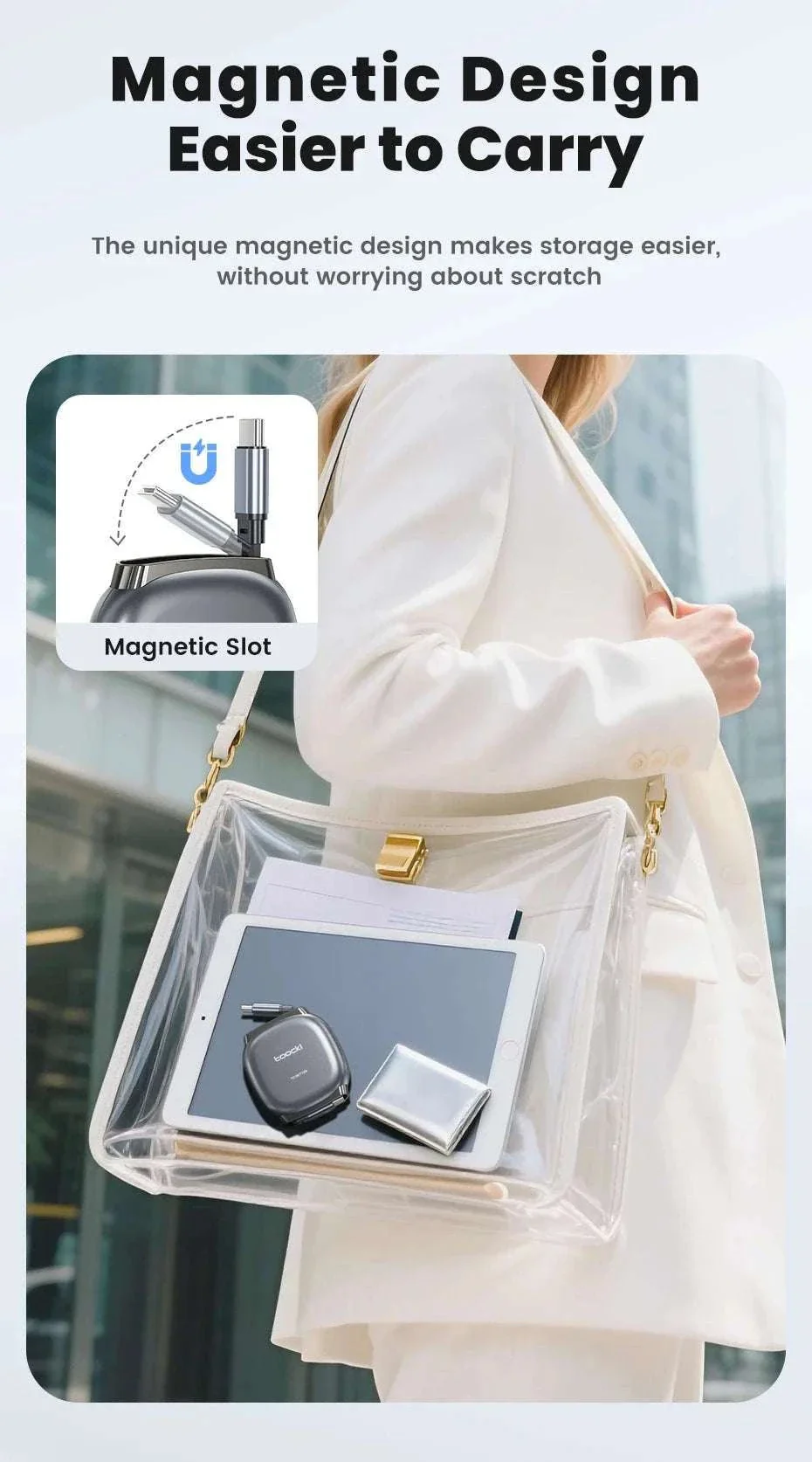 100W Retractable USB-C Fast Charging Cable with Magnetic Storage - Image 11