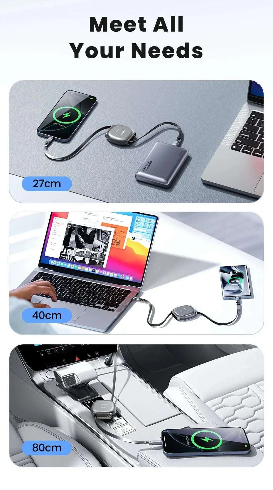100W Retractable USB-C Fast Charging Cable with Magnetic Storage - Image 19