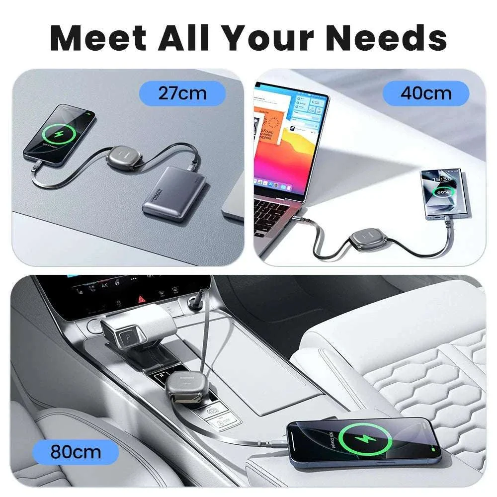 100W Retractable USB-C Fast Charging Cable with Magnetic Storage - Image 5
