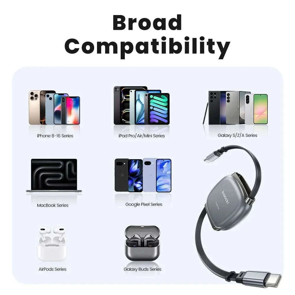 100W Retractable USB-C Fast Charging Cable with Magnetic Storage - Image 6