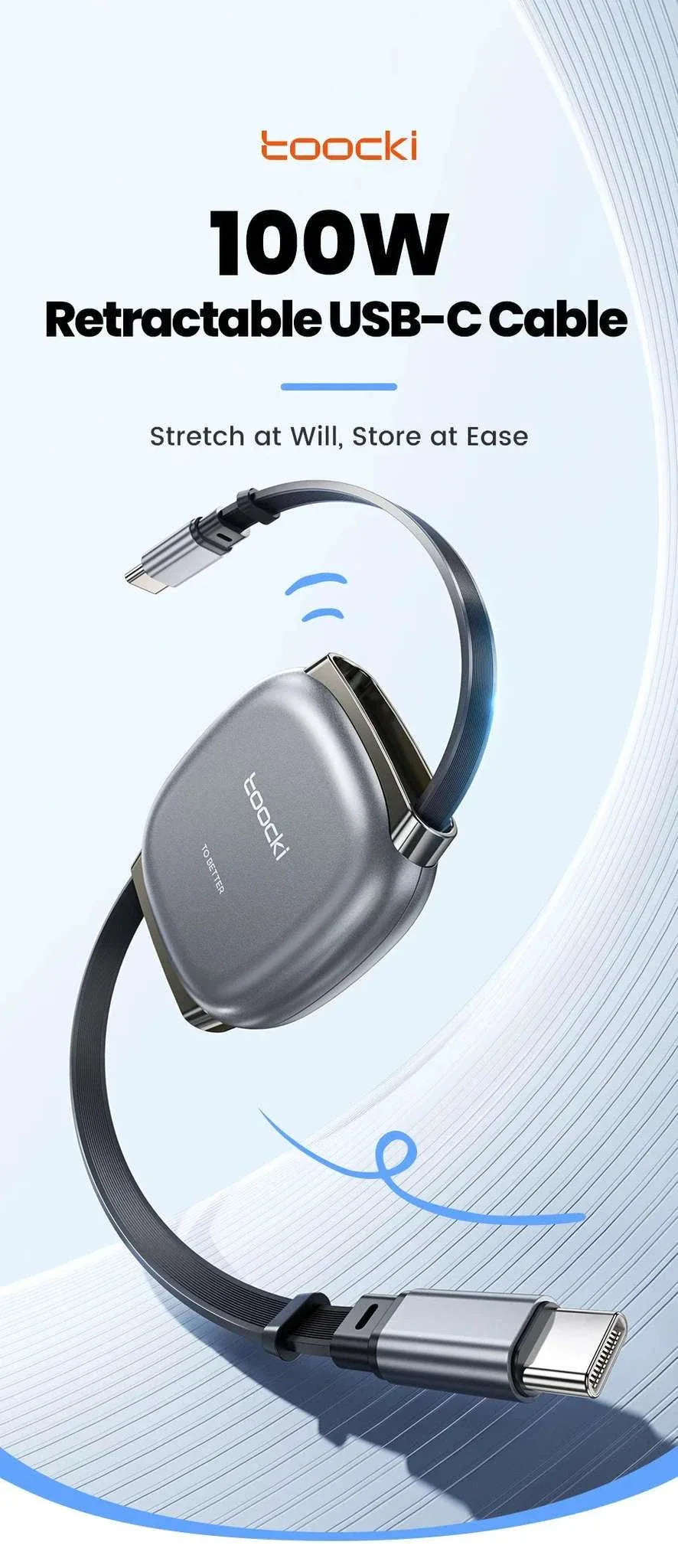 100W Retractable USB-C Fast Charging Cable with Magnetic Storage - Image 7