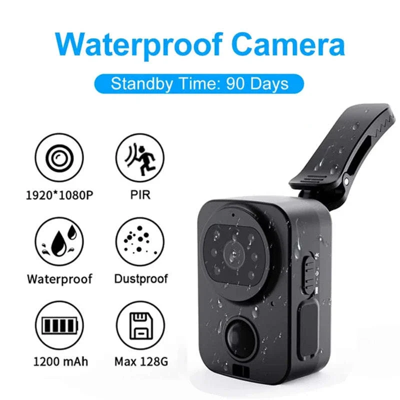 1080P Mini Body Camera Waterproof with Night Vision & PIR Motion Sensor