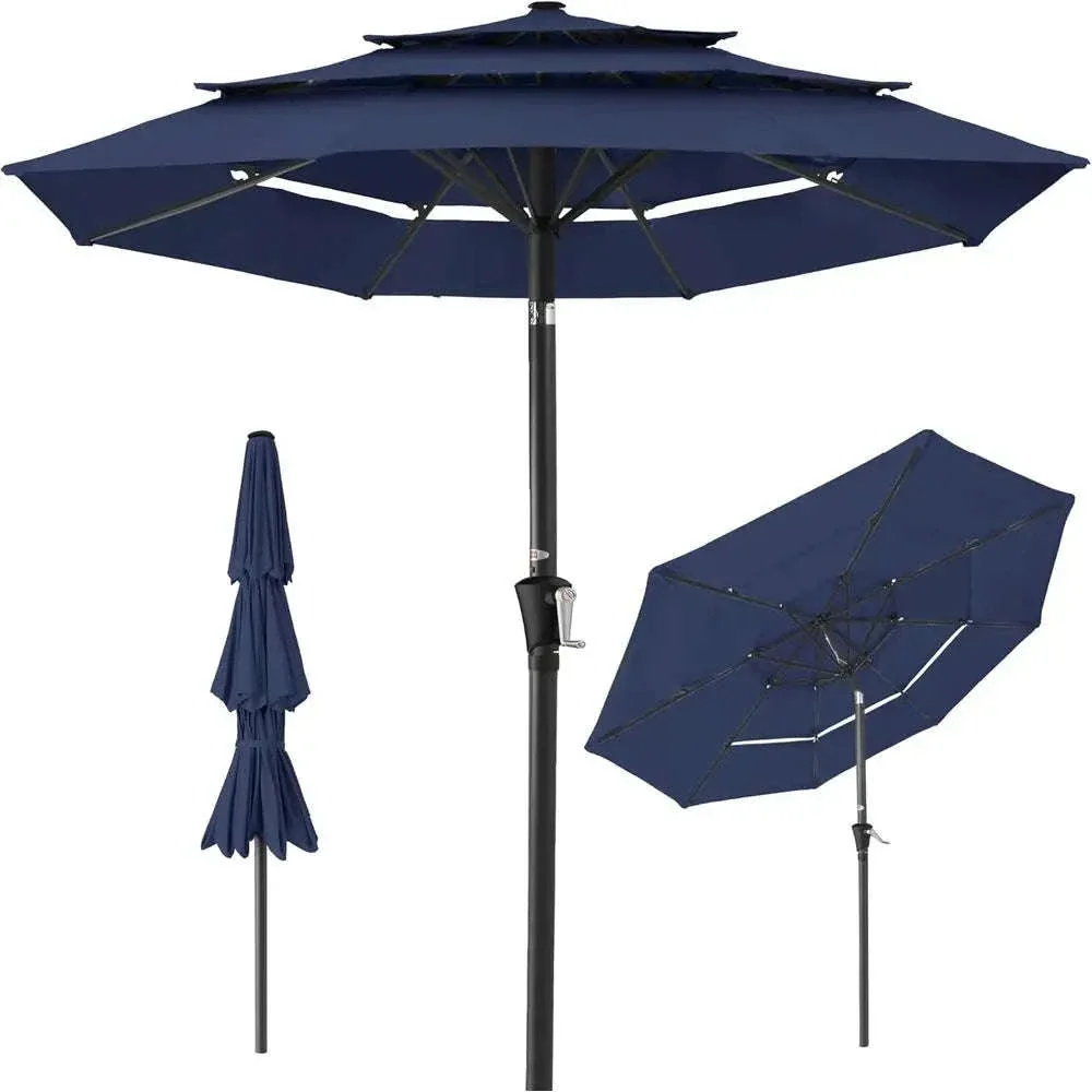 10ft 3-Tier Patio Umbrella with Crank Lift for Outdoor Shade - Image 7
