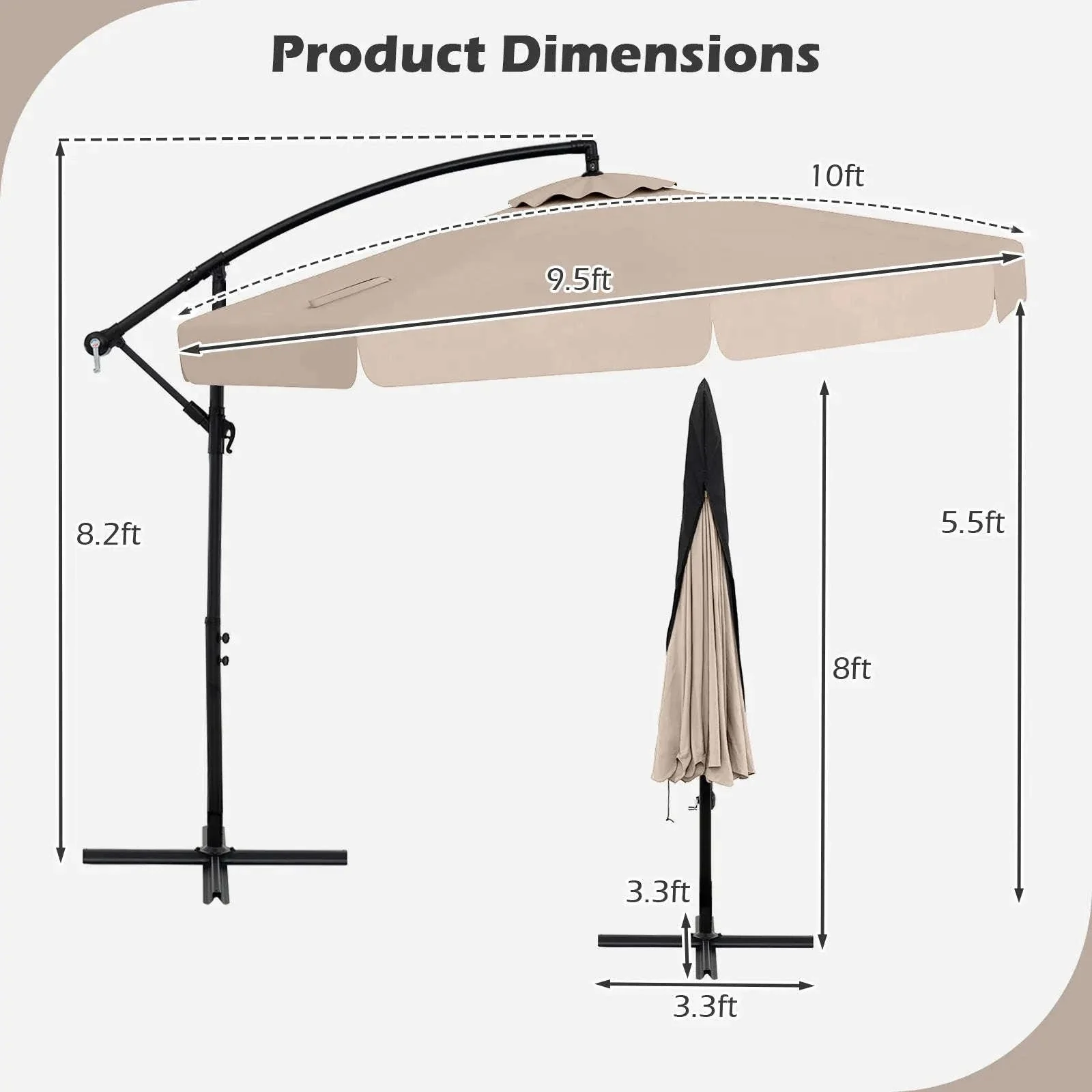 10 ft Offset Hanging Patio Umbrella with Cover - Image 6