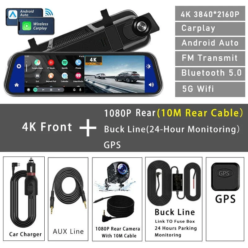 10-Inch 4K Dash Cam DVR with CarPlay & Android Auto - Image 9