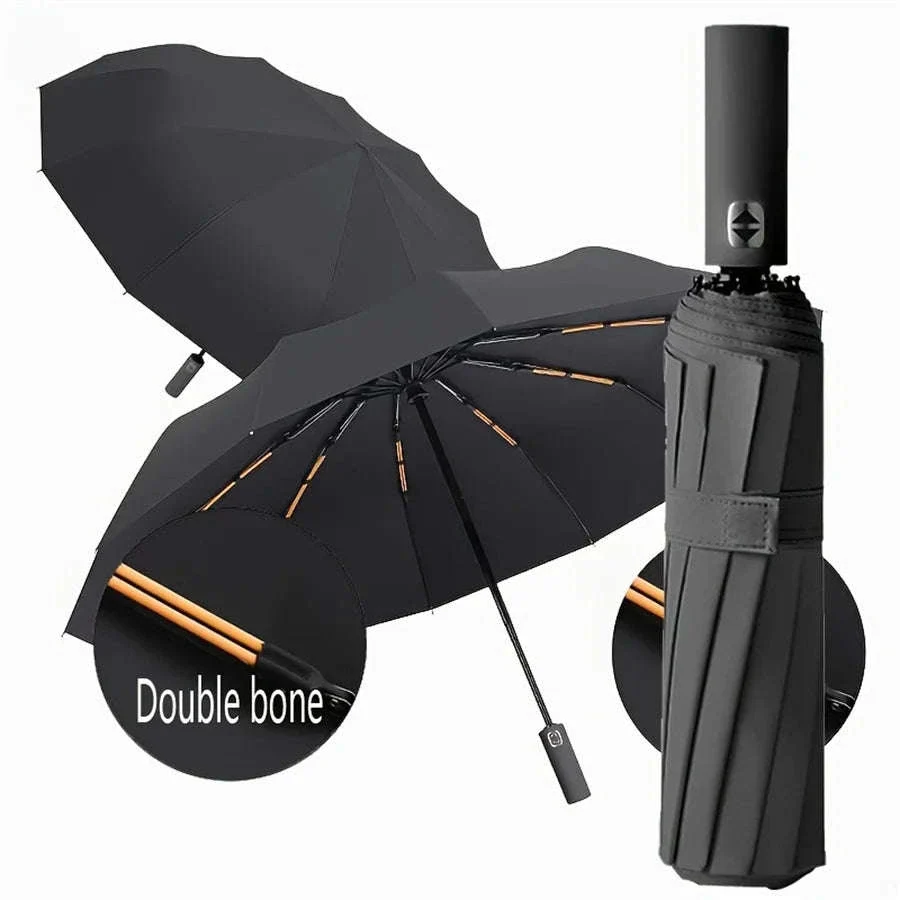 12-Bone Fully Automatic Folding Umbrella with UV Black Coating