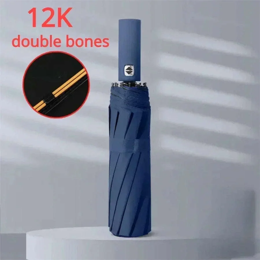 12-Bone Fully Automatic Folding Umbrella with UV Black Coating - Image 16