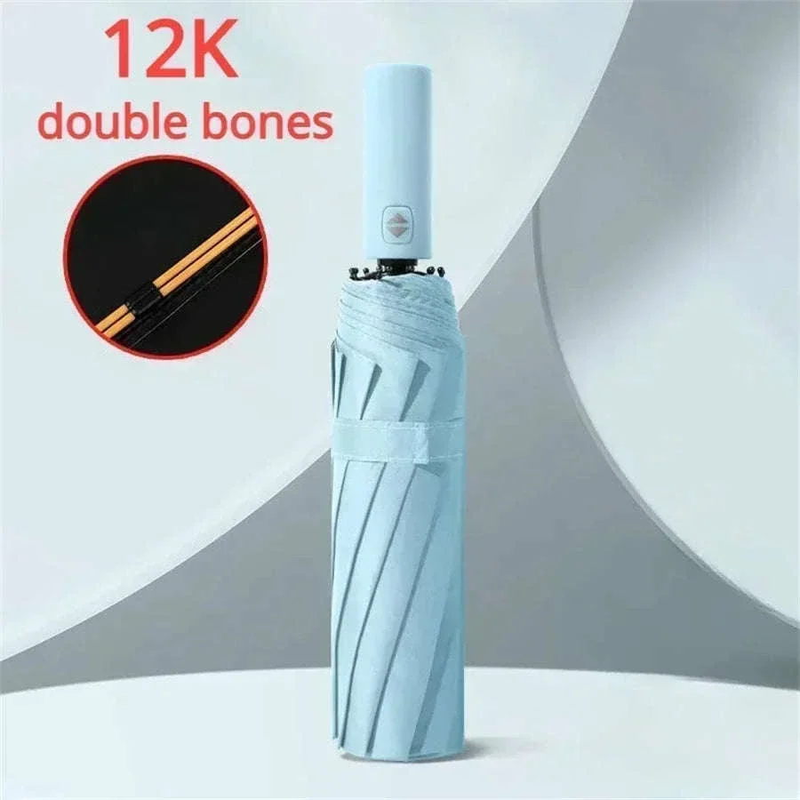 12-Bone Fully Automatic Folding Umbrella with UV Black Coating - Image 17