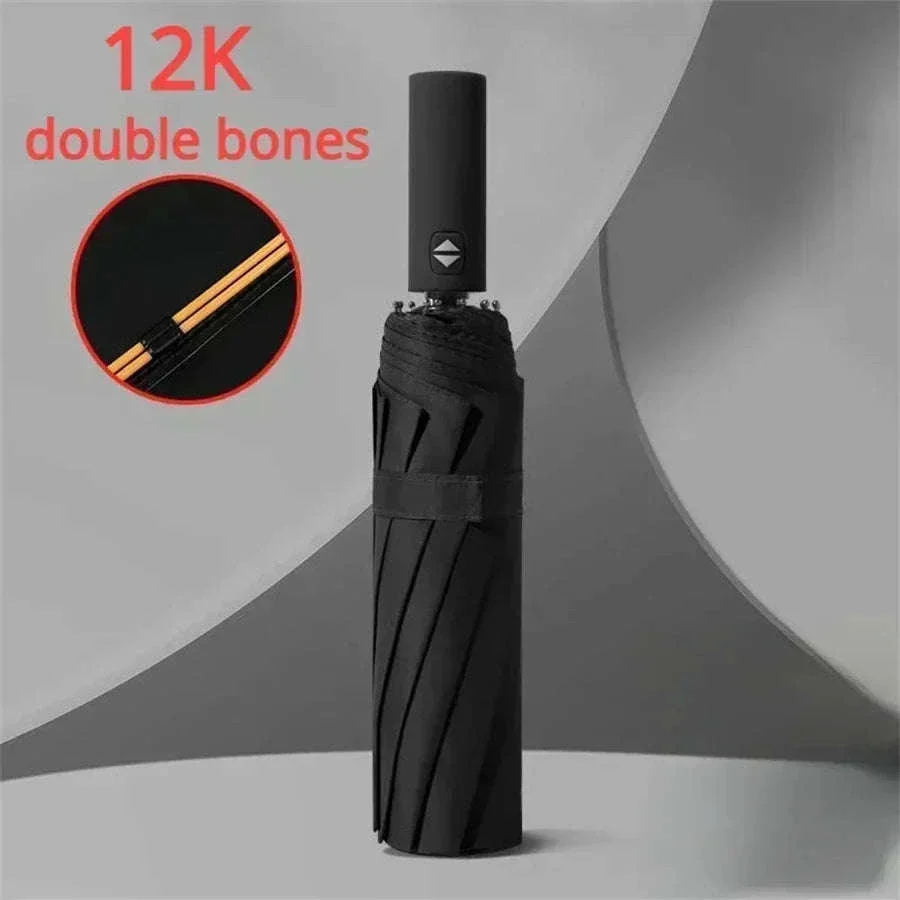 12-Bone Fully Automatic Folding Umbrella with UV Black Coating - Image 19