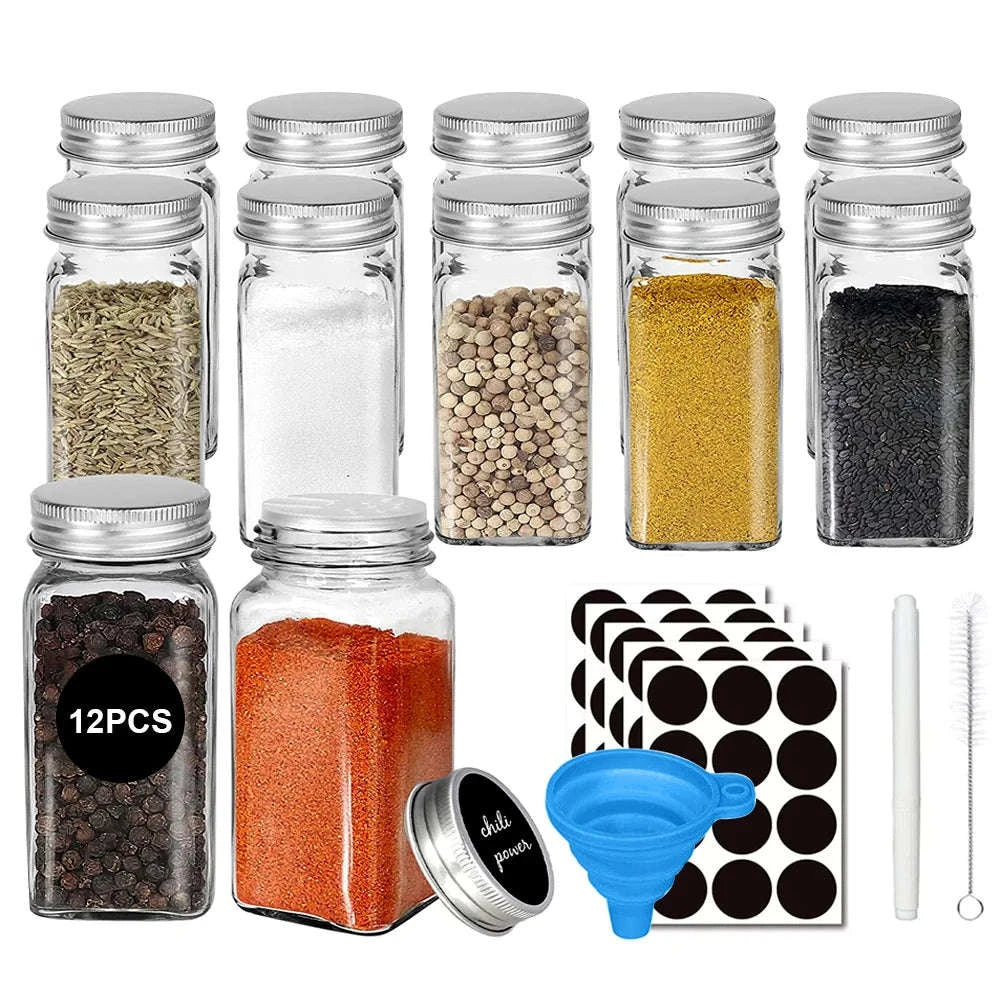 12-Piece 120ml Glass Spice Bottle Jars Set - Image 3
