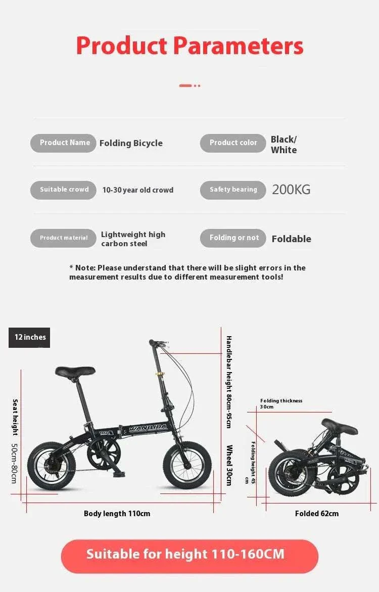 12" Mini Folding Bike with Disc Brakes – Compact City Bicycle - Image 16