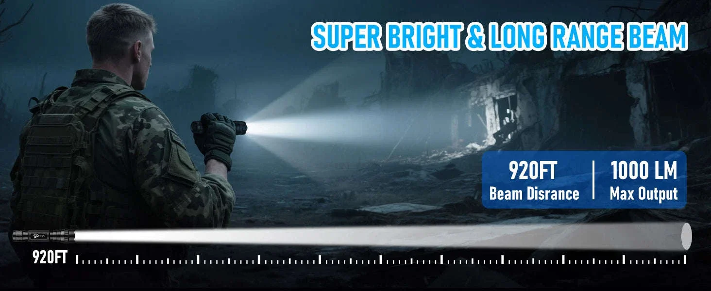 1200LM Tactical LED Flashlight with Holster, Rechargeable Battery Kit - Image 13