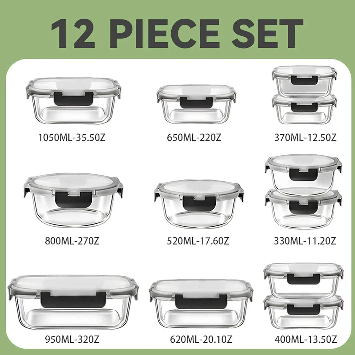 12-Piece Glass Meal Prep Containers with Airtight Leak-Proof Lids - Image 7