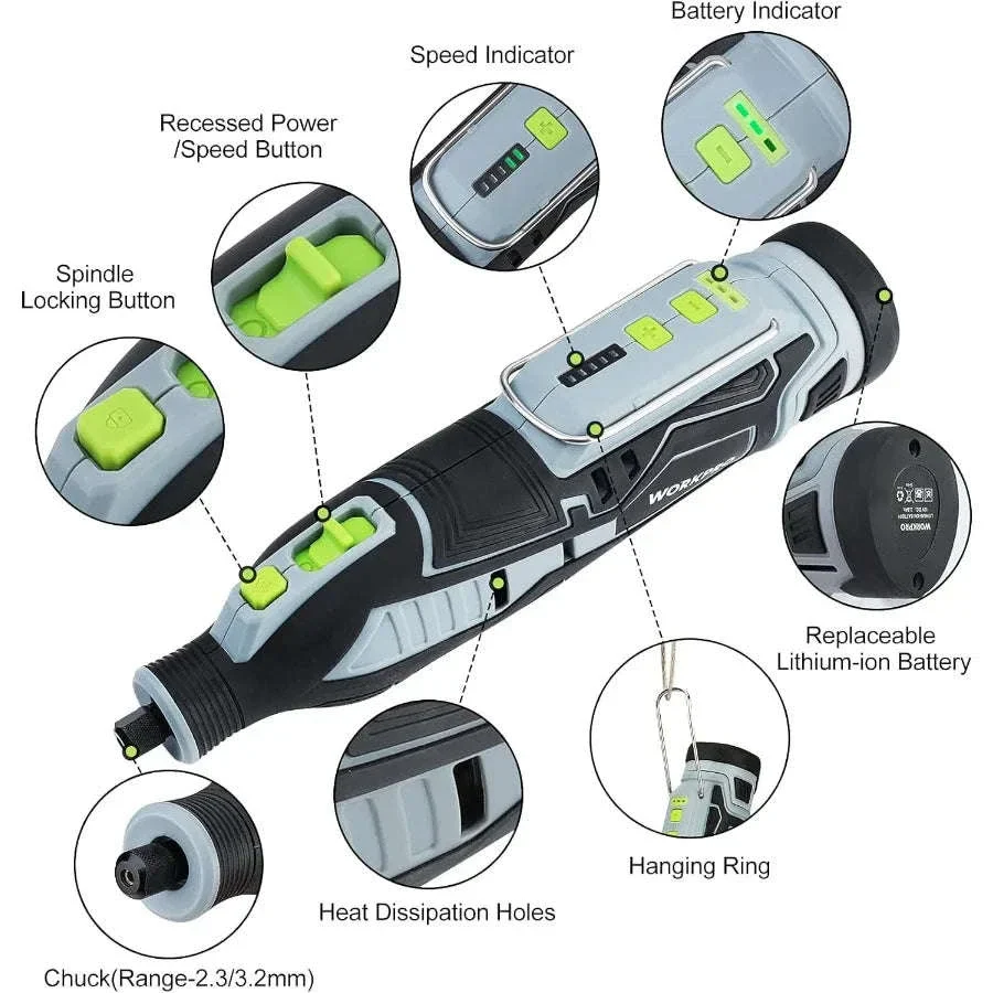 12V Cordless Rotary Tool Kit with 5 Speeds and 114 Accessories - Image 2