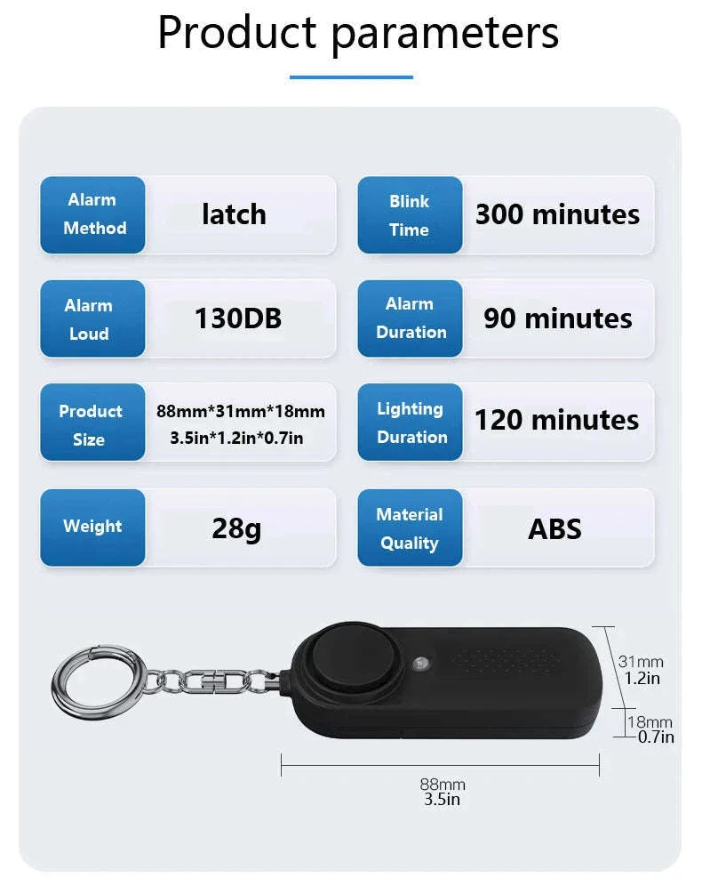130dB Personal Safety Alarm with LED Light and Keychain - Image 10