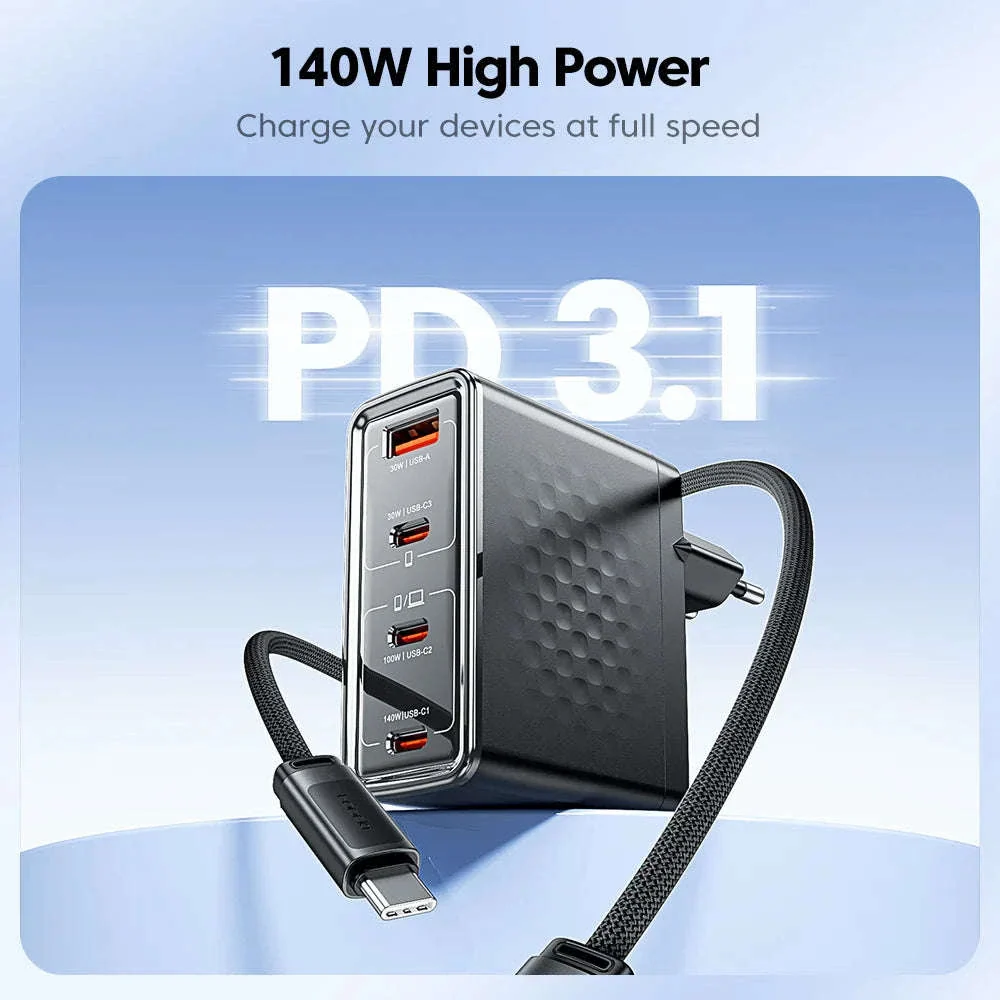 140W GaN USB-C Fast Charger with 4 Ports for Laptops, Phones - Image 2