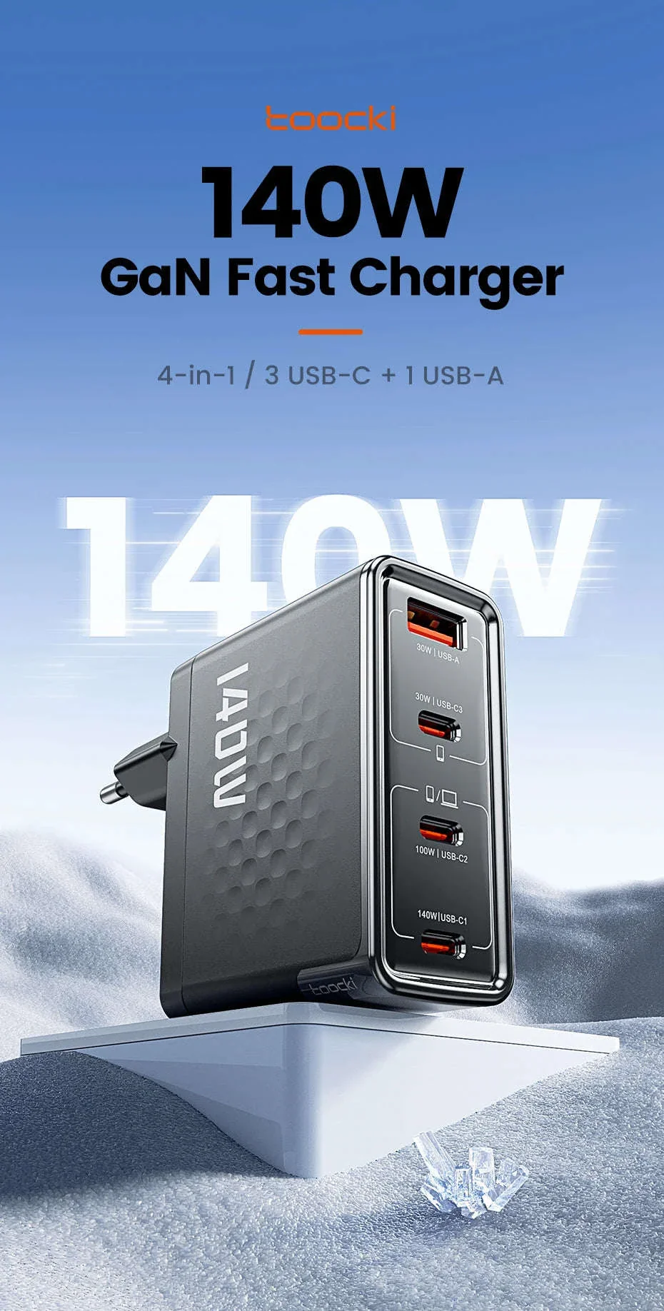 140W GaN USB-C Fast Charger with 4 Ports for Laptops, Phones - Image 7