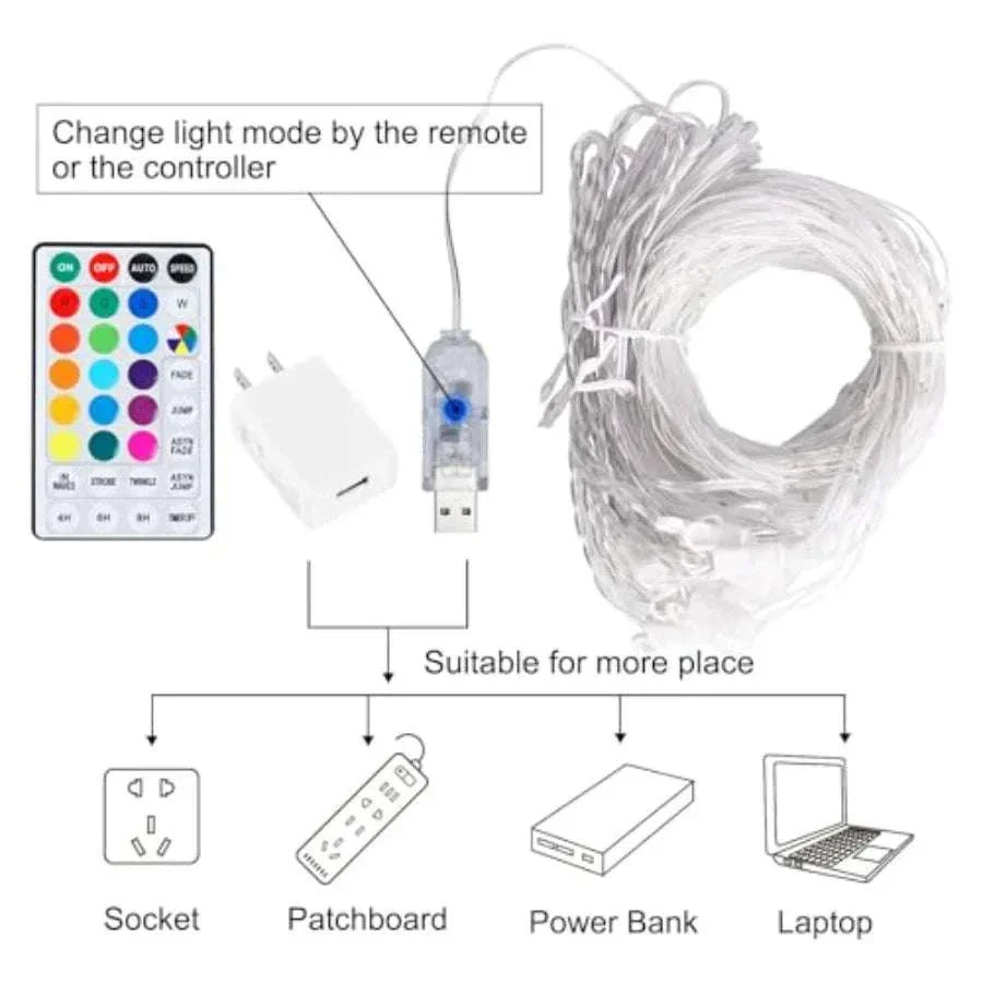 16 Color Curtain Lights 400 LED Twinkle Backdrop with Remote - Image 12
