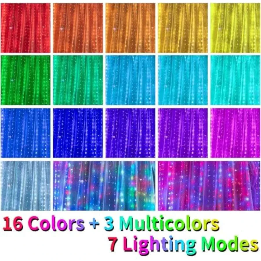 16 Color Curtain Lights 400 LED Twinkle Backdrop with Remote - Image 2