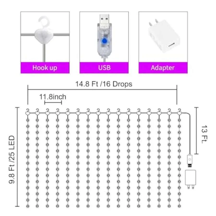 16 Color Curtain Lights 400 LED Twinkle Backdrop with Remote - Image 4