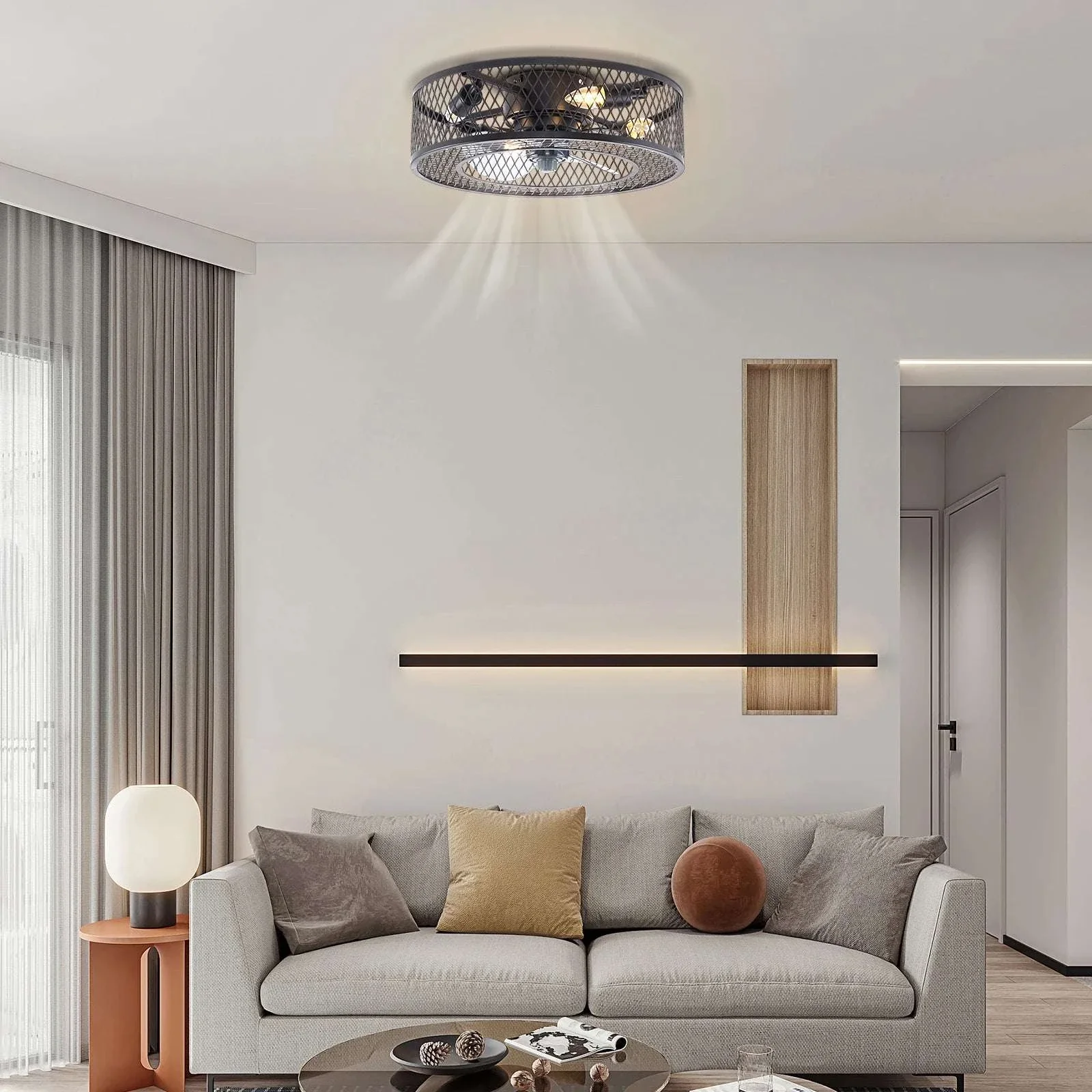18-Inch Ceiling Fan Light with Remote, Black E27 x4 Fixture - Image 4