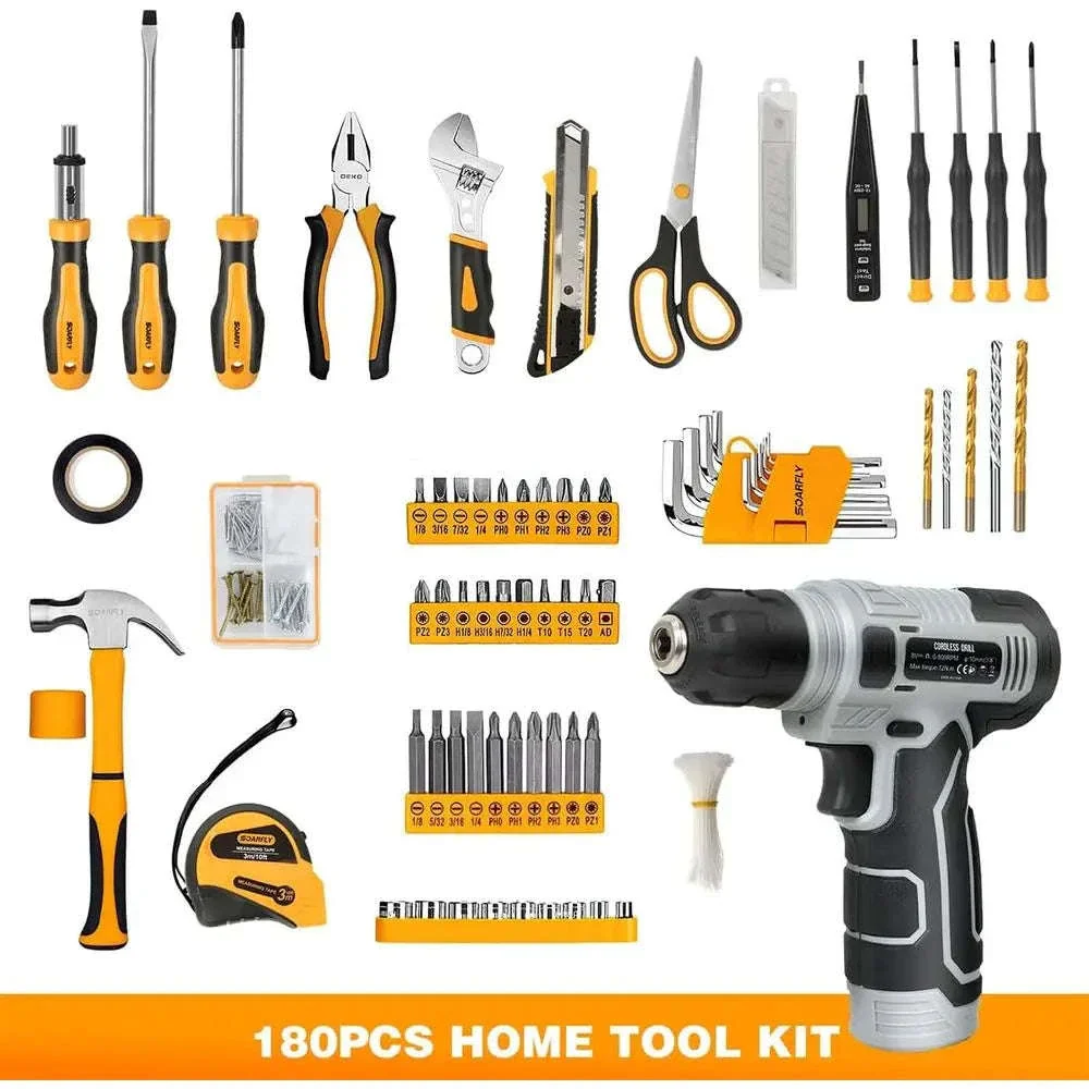 180-Piece Tool Kit with 8V Cordless Drill for Home Repairs - Image 15