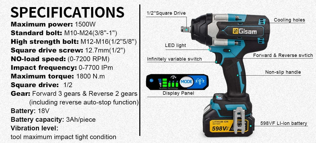 1800N.M Brushless Impact Wrench for 18V Makita Batteries - Image 11